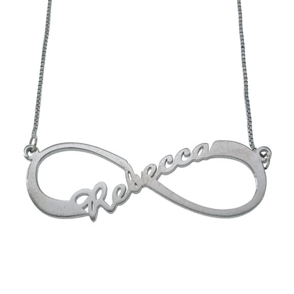 Vintage Sterling Silver 925 Rebecca Name Infinity Box Chain Necklace 17" - Picture 1 of 5